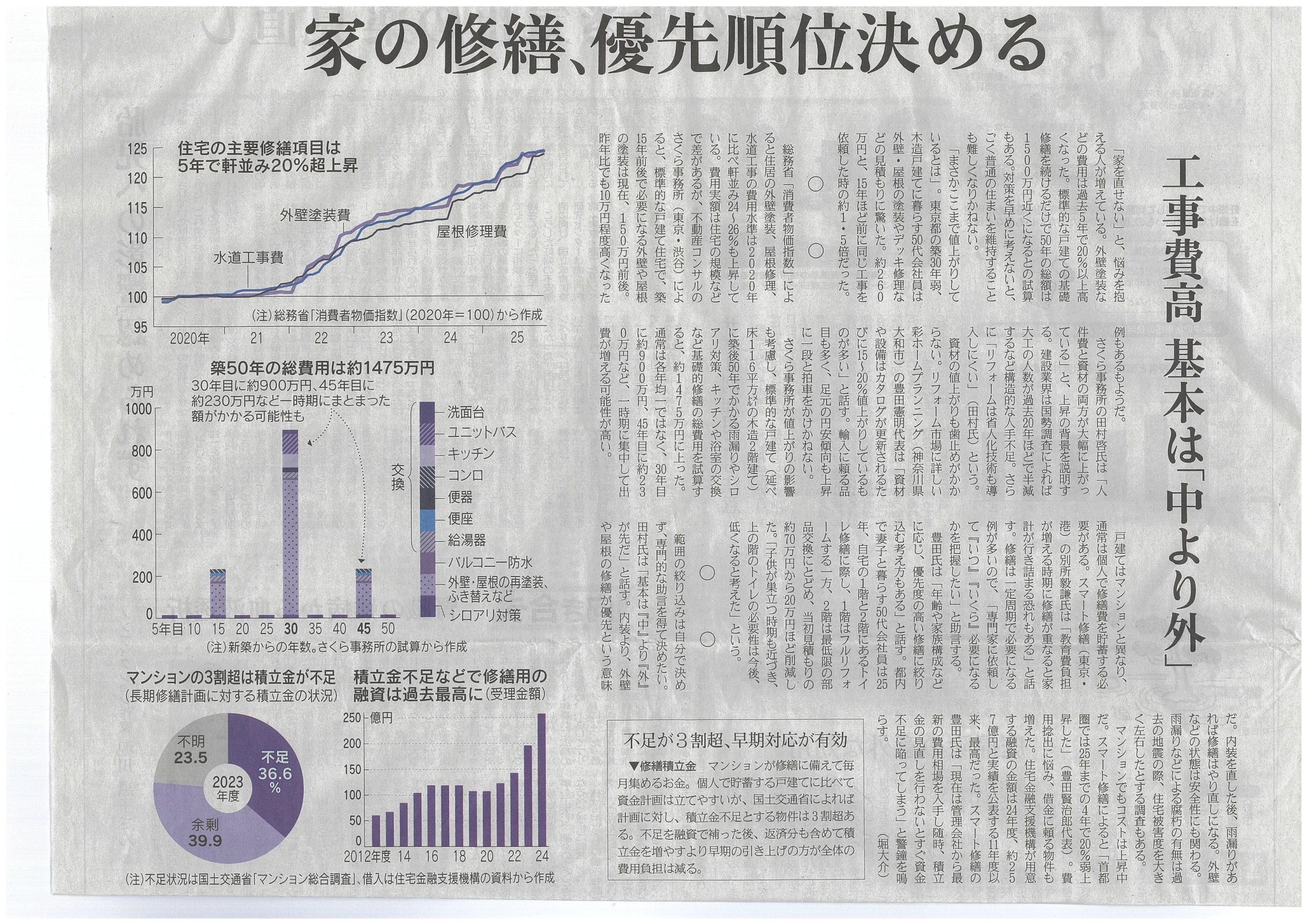 工事費高騰のいま、修繕の優先順位は「中より外」——日経記事から考える“長持ちする家”のつくり方